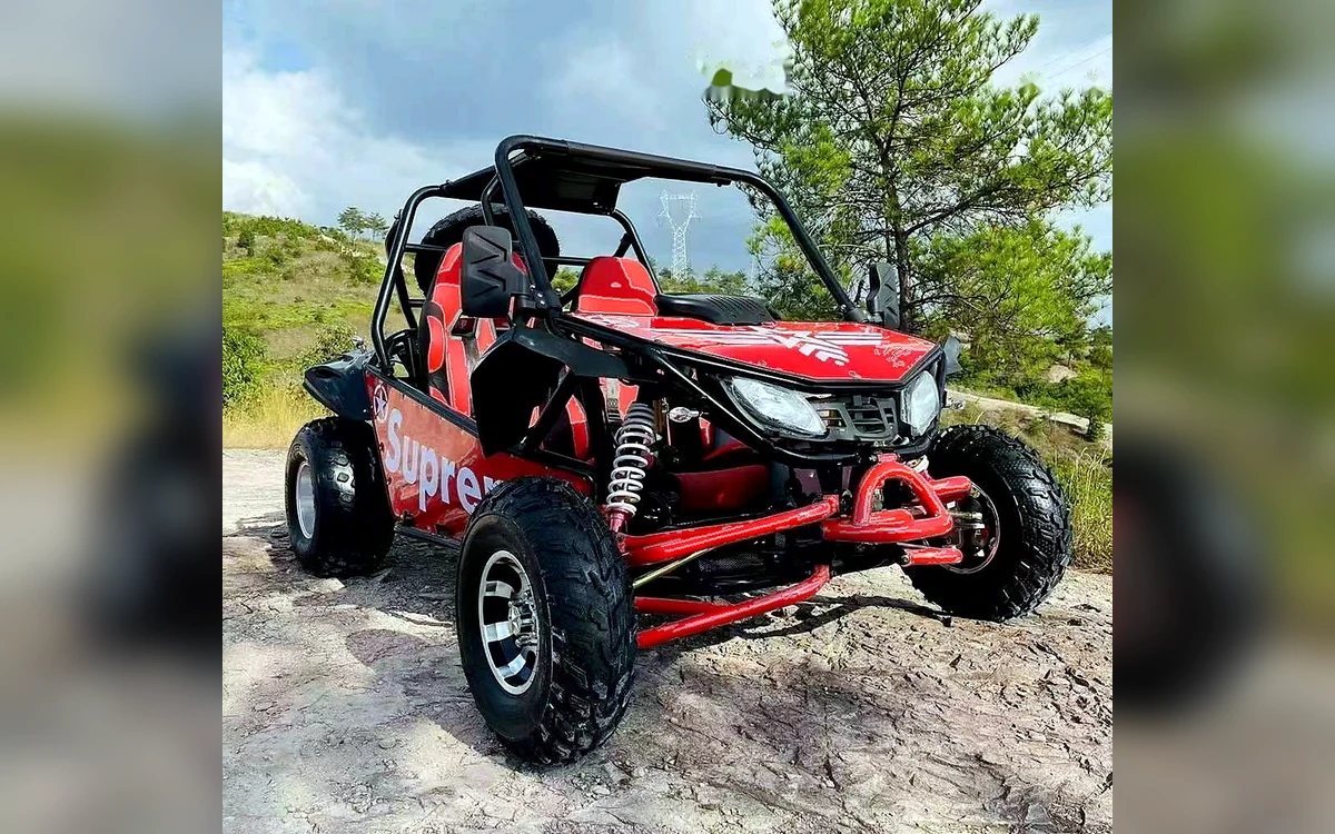 Huajia 200cc Multi-Color Go-Kart - Go-Kart by Huajia Machinery. The Huajia 200cc Multi-Color Go-Kart is a lightweight off-road recreational vehicle for scenic areas angle 6
