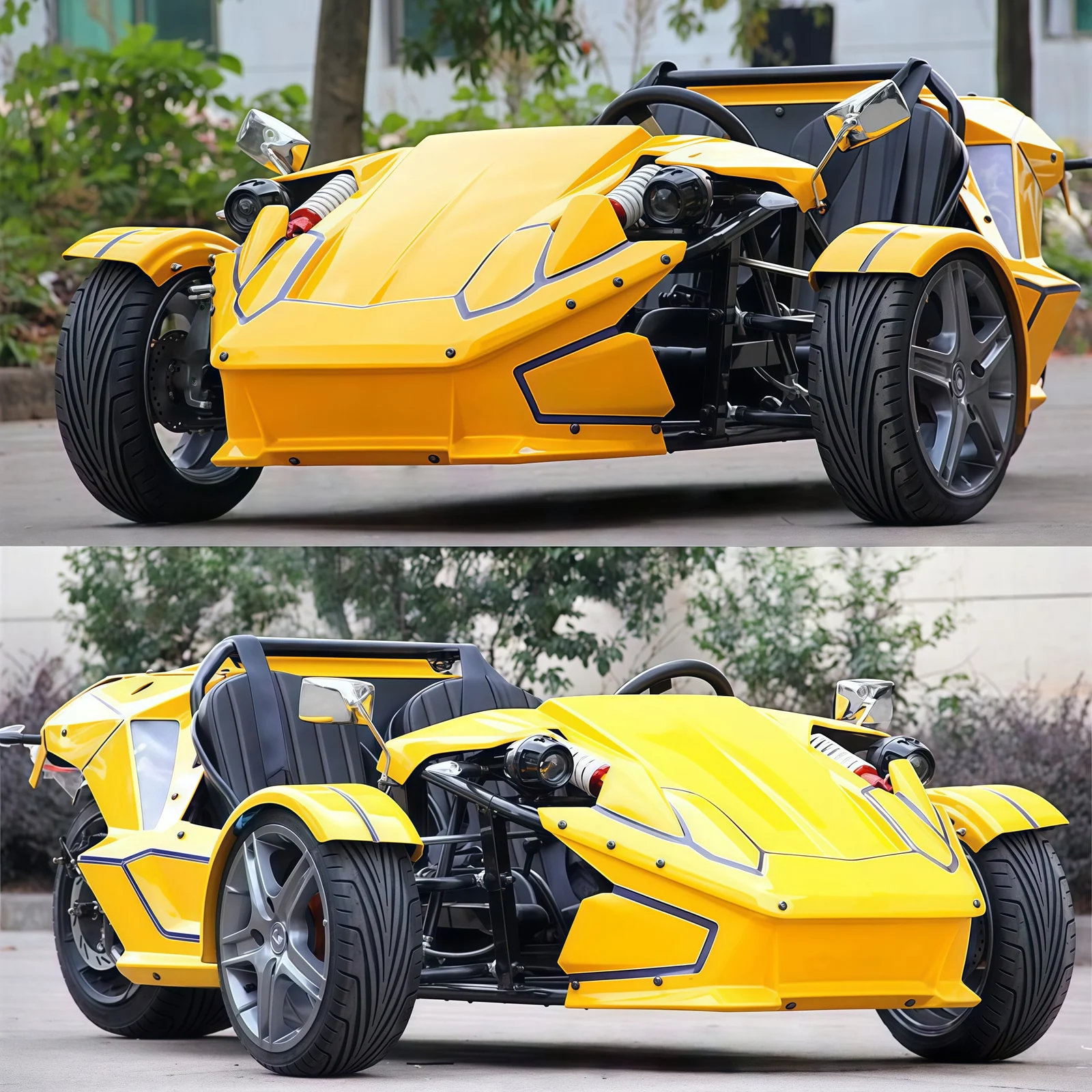 Huajia 3-Wheel Reverse Trike Roadster Racing Car (350cc Gas / 6000W-12000W Electric) - Reverse Trike Roadster by Huajia Machinery. The Huajia Reverse Trike Roadster offers flexible powertrain configurations: a high-output 350cc wat angle 5