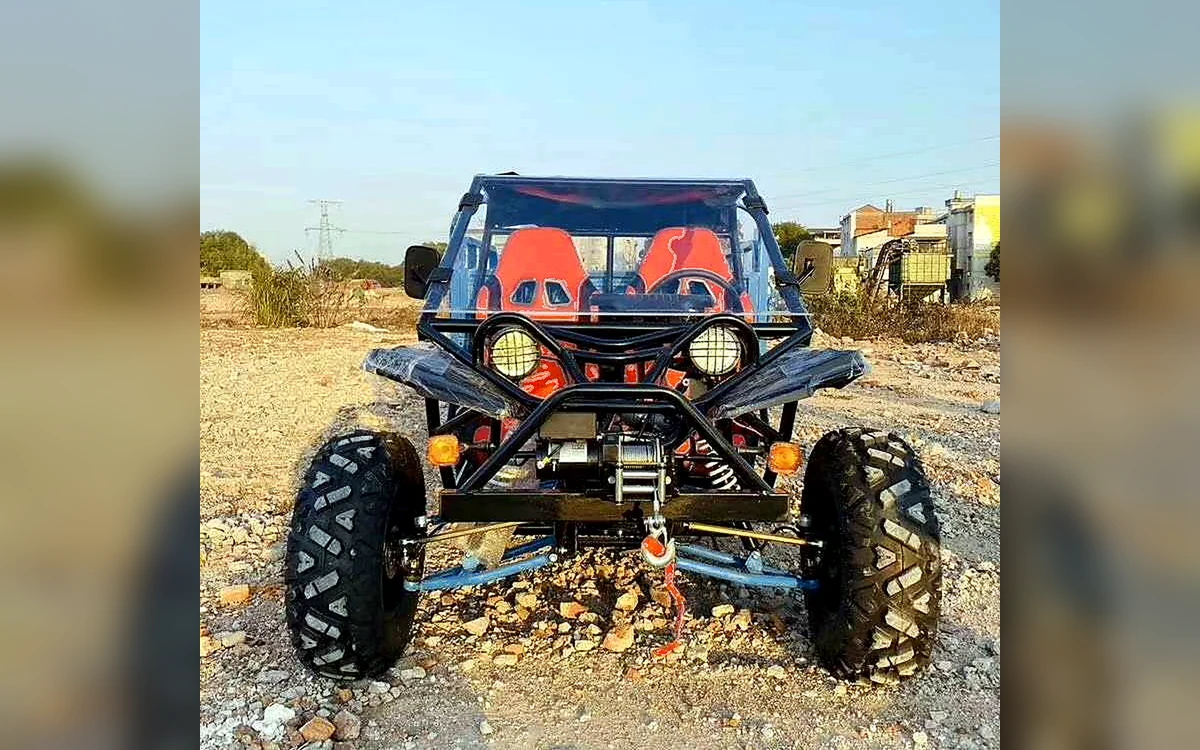 Huajia 230CC Trailer Go-Kart - Trailer Go-Kart by Huajia Machinery. The Huajia 230CC Trailer Go-Kart is a light off-road utility kart with a blue rear cargo bed for cam angle 2