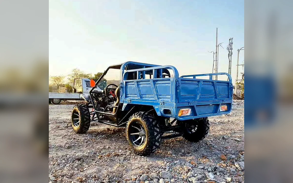 Huajia 230CC Trailer Go-Kart - Trailer Go-Kart by Huajia Machinery. The Huajia 230CC Trailer Go-Kart is a light off-road utility kart with a blue rear cargo bed for cam angle 4