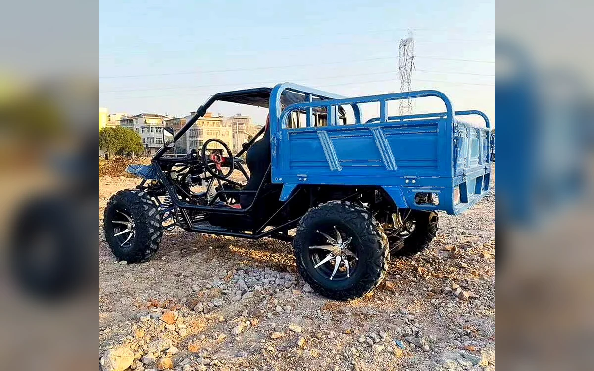 Huajia 230CC Trailer Go-Kart - Trailer Go-Kart by Huajia Machinery. The Huajia 230CC Trailer Go-Kart is a light off-road utility kart with a blue rear cargo bed for cam angle 5