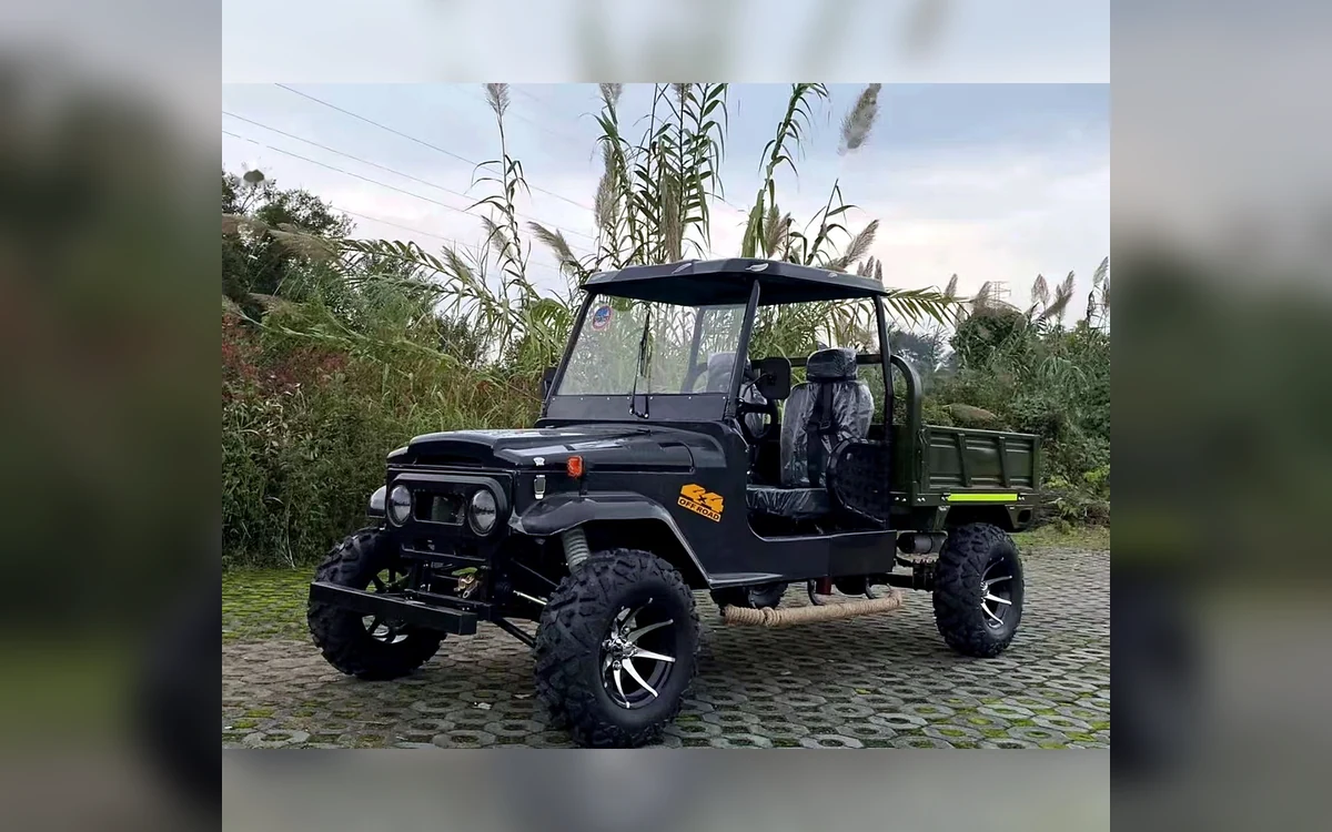 Huajia Army Green Trailer Jeep - Trailer Jeep by Huajia Machinery. The Huajia Army Green Trailer Jeep is a compact off-road mini jeep with a rear cargo bed for scenic  angle 6